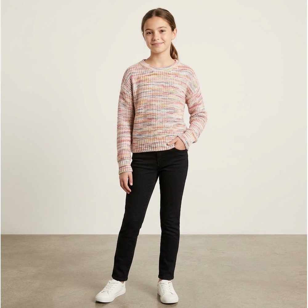 SO Girls Crewneck Sweater Multicolor Knit Pink Teal Size 16 Plus